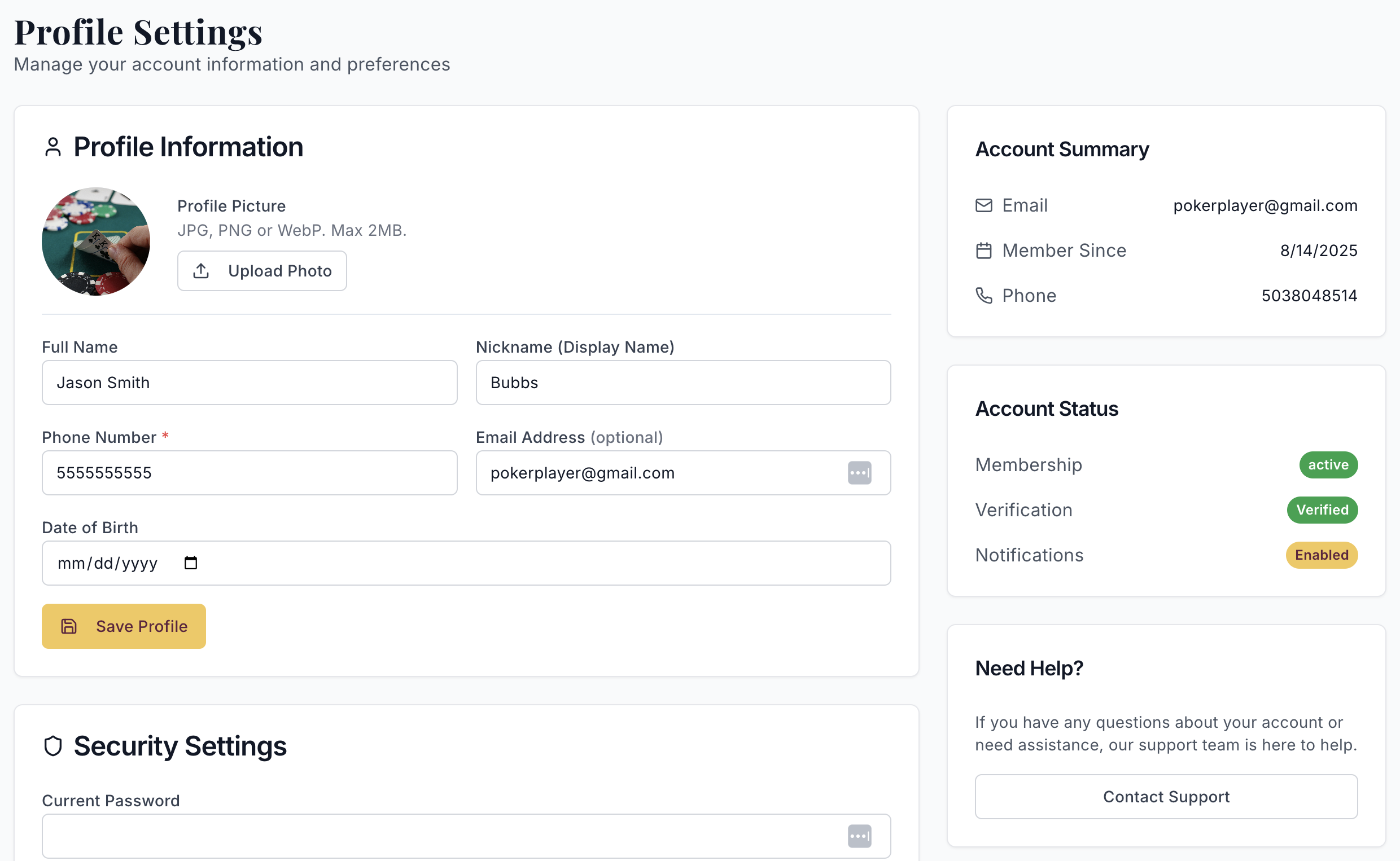 Player & Membership Management interface screenshot 1