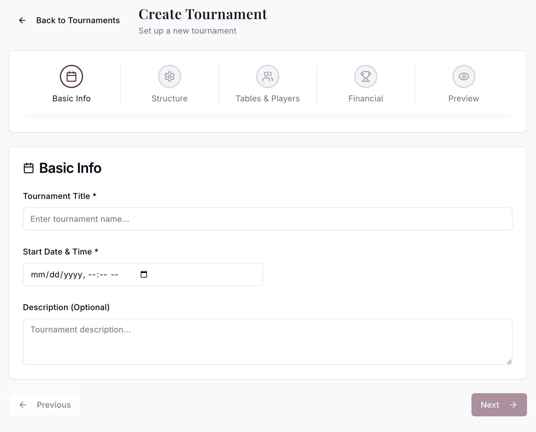 Tournament Tools interface screenshot 1