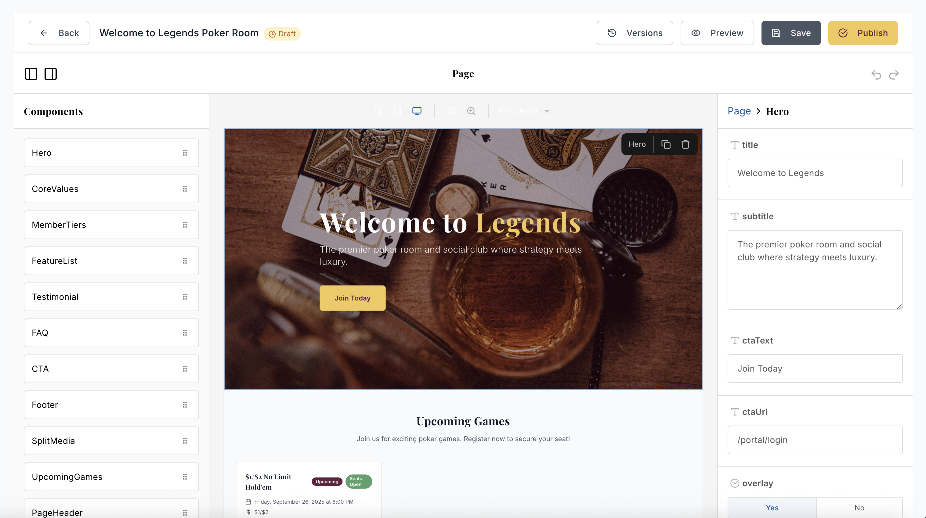 Website Editing interface screenshot 1